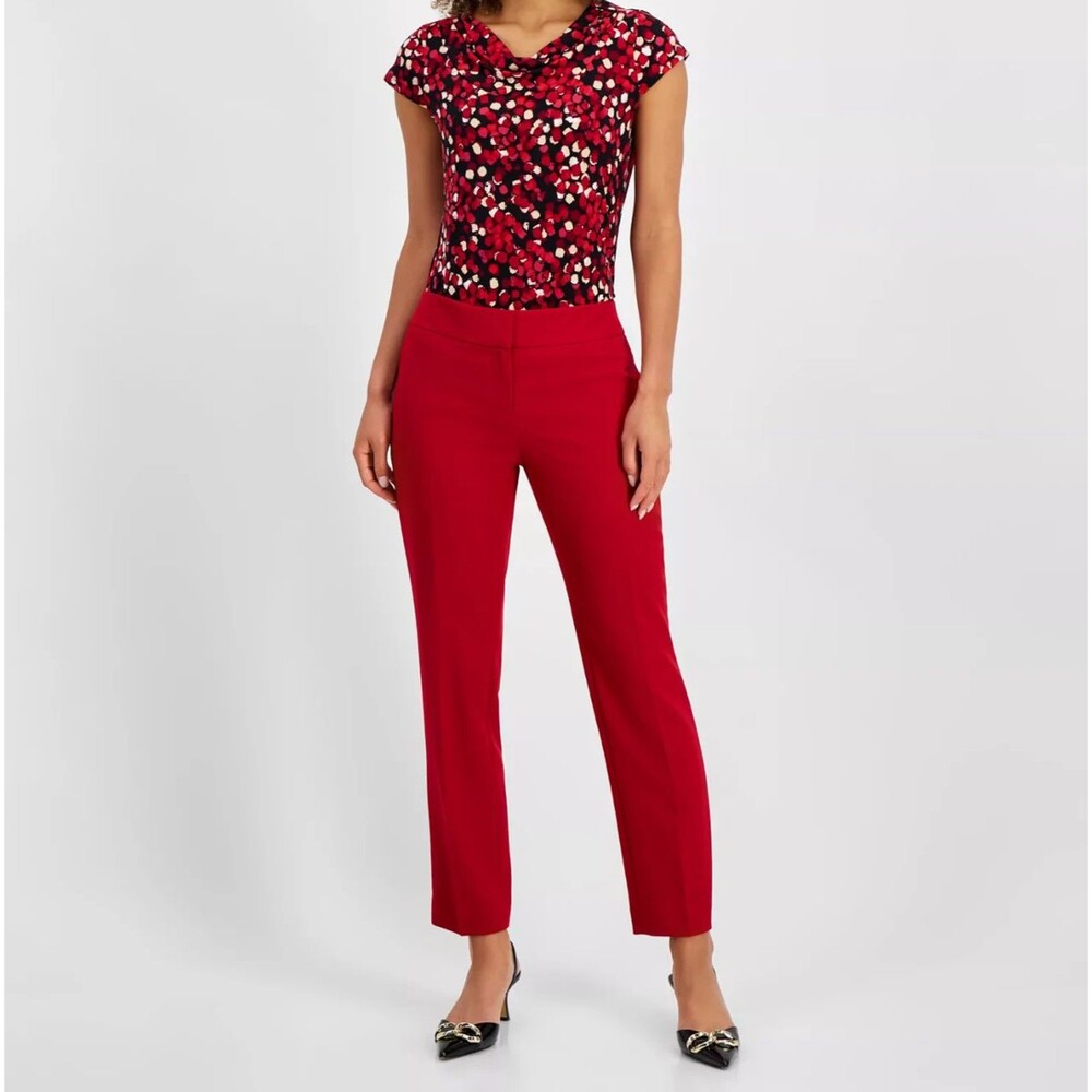 Kasper Slim Straight-Leg Trousers Pants Red Crepe Career Work wear Holiday Sz 4